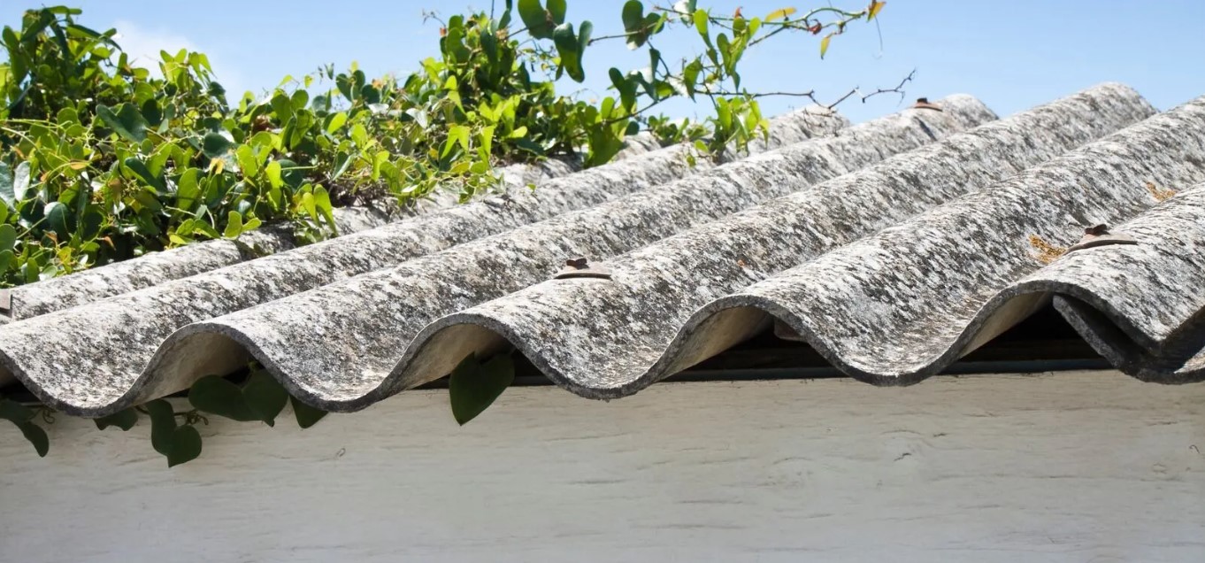 Asbestos sheets on a garage roof.